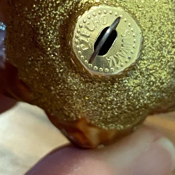 Czechoslovakia blown glass glittery pinecone Christmas tree ornament gold brown - Picture 5 of 6